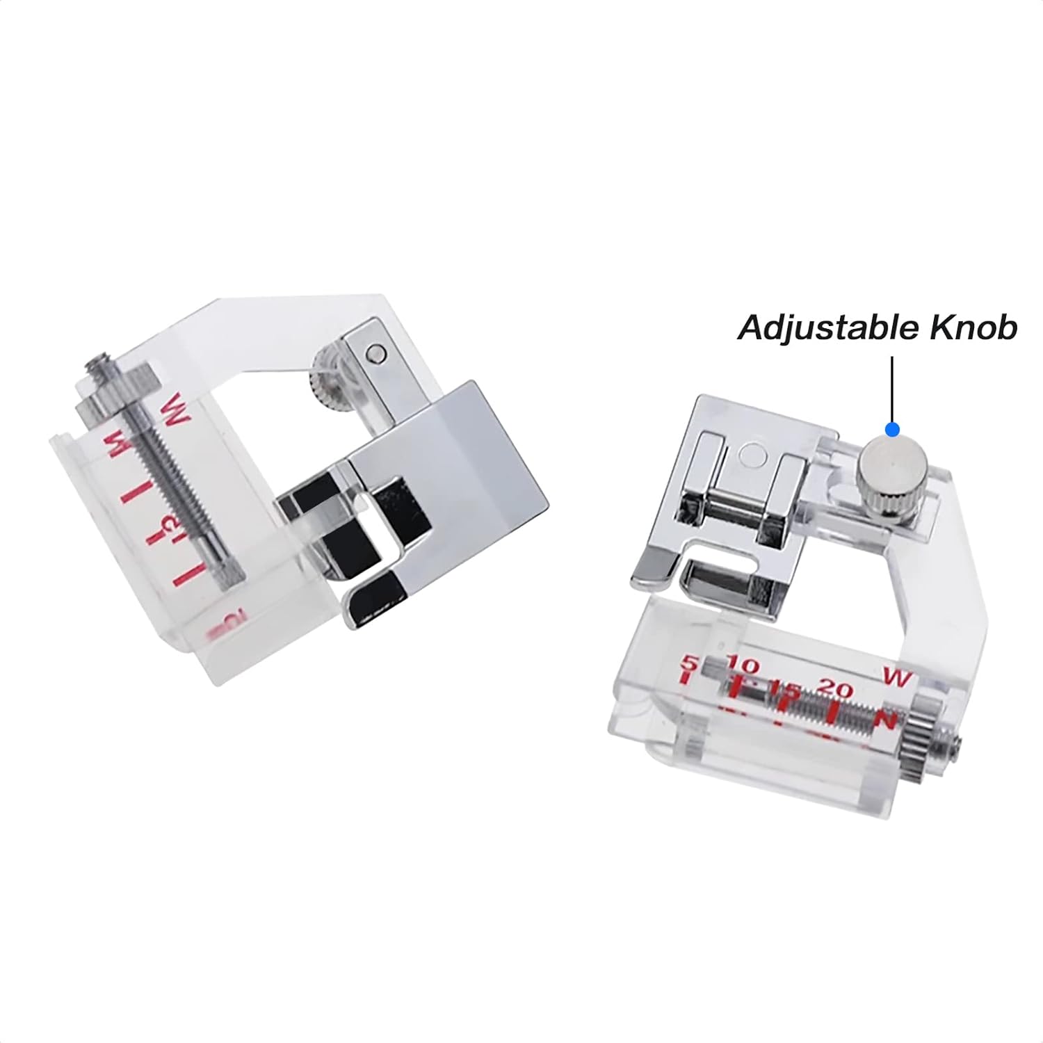 Adjustable knob bias binder presser foot with ruler markings 5–20 W/N