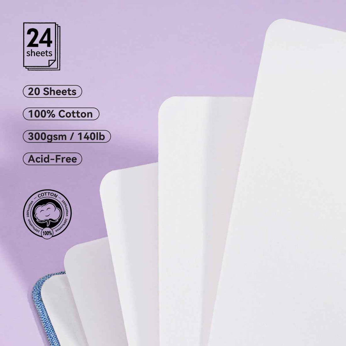 POTENTATE Watercolor Handbook,Cotton,300gsm,24 Sheets Light Blue