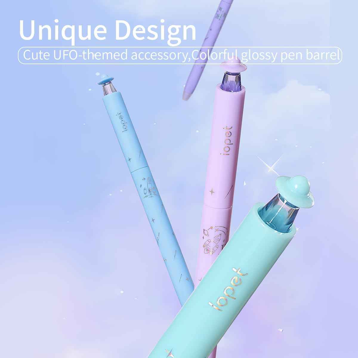 LOPET 4Pcs Galaxy Erasable Twist Gel Pens 0.5MM Black/Blue Ink