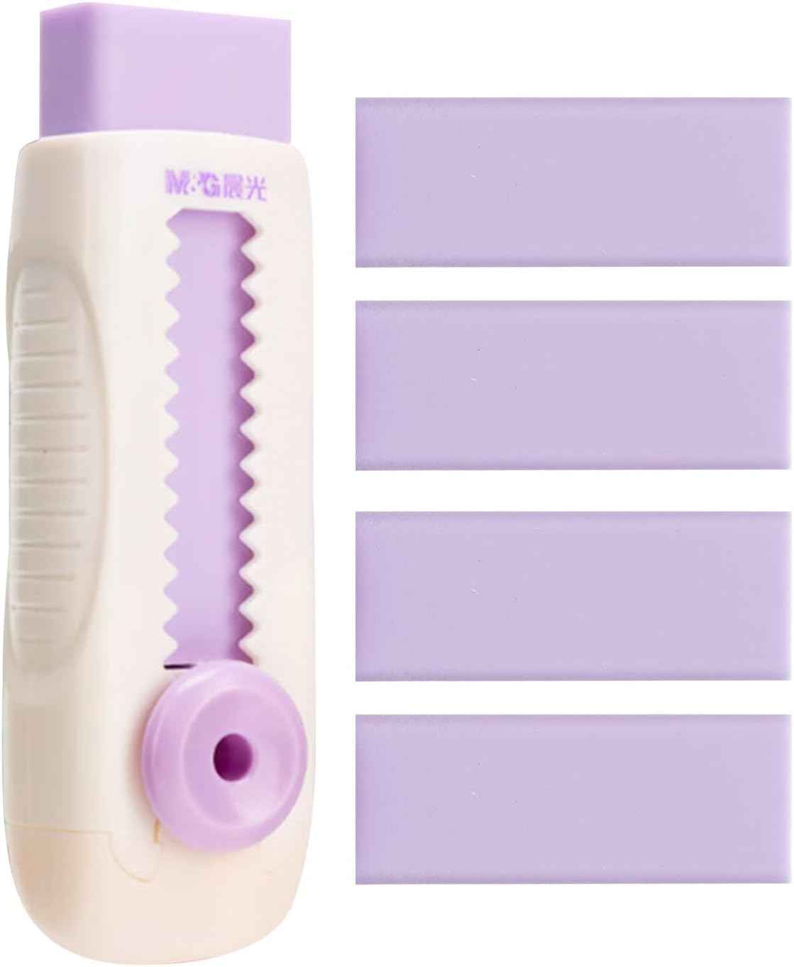 M&G 4+1 Pack Sliding Retractable Eraser with Sleeve and 4 Refill Erasers Purple