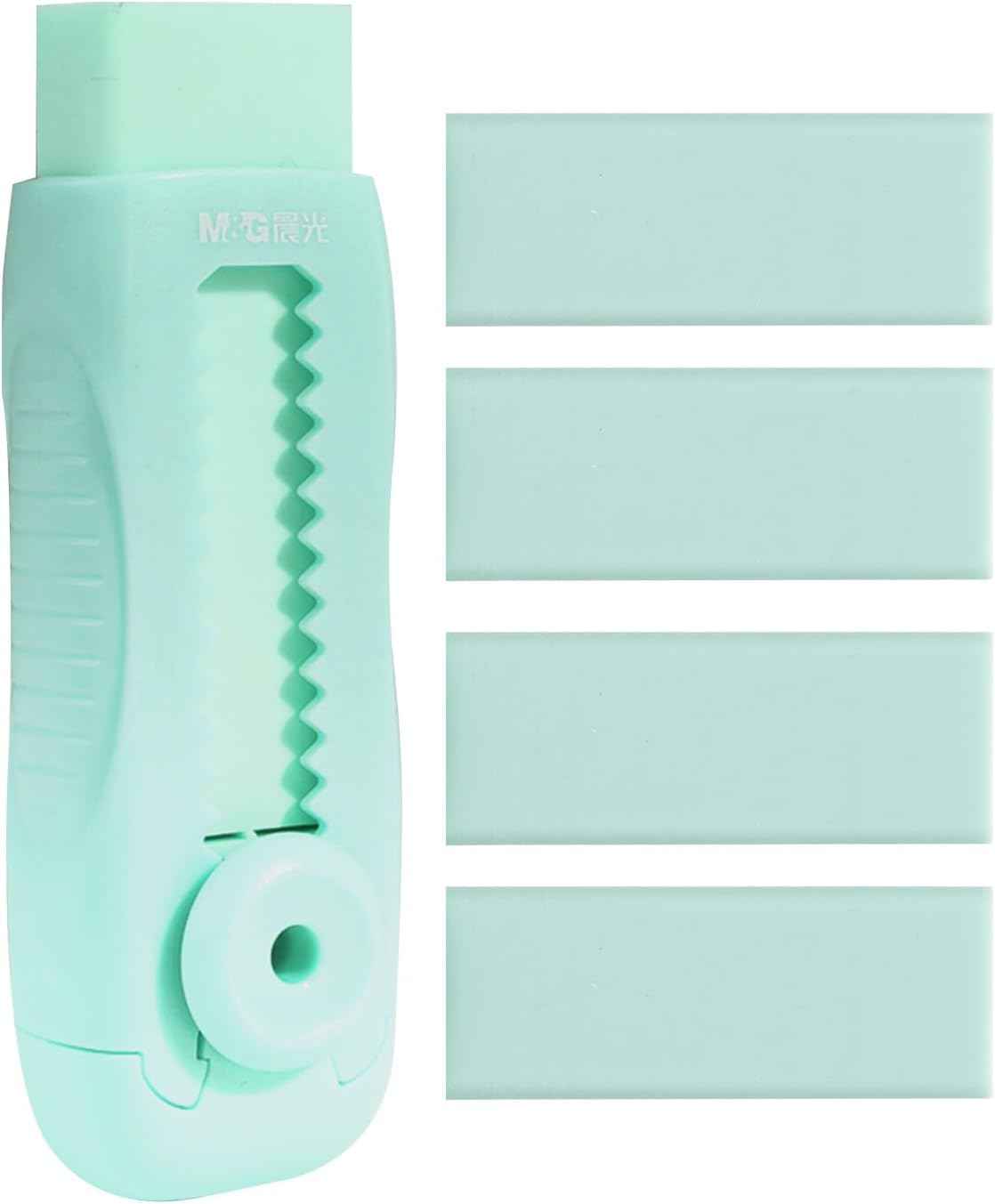 M&G 4+1 Pack Sliding Retractable Eraser with Sleeve and 4 Refill Erasers Green