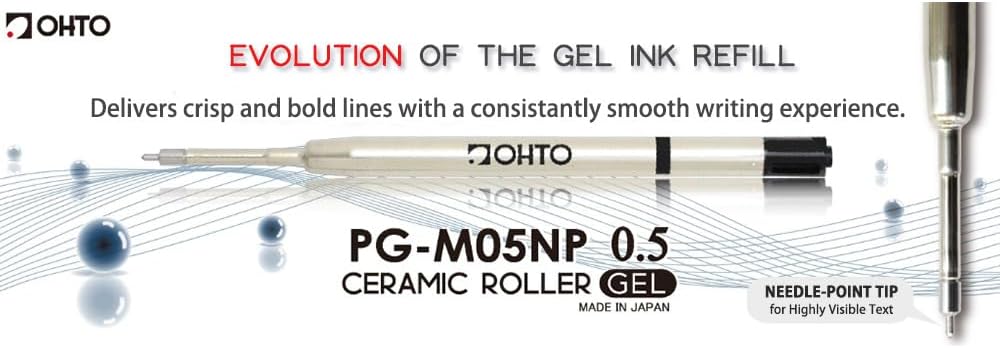 OHTO Ceramic Roller Gel Refills,Needle Tip,Metal 0.5mm 3 Pack