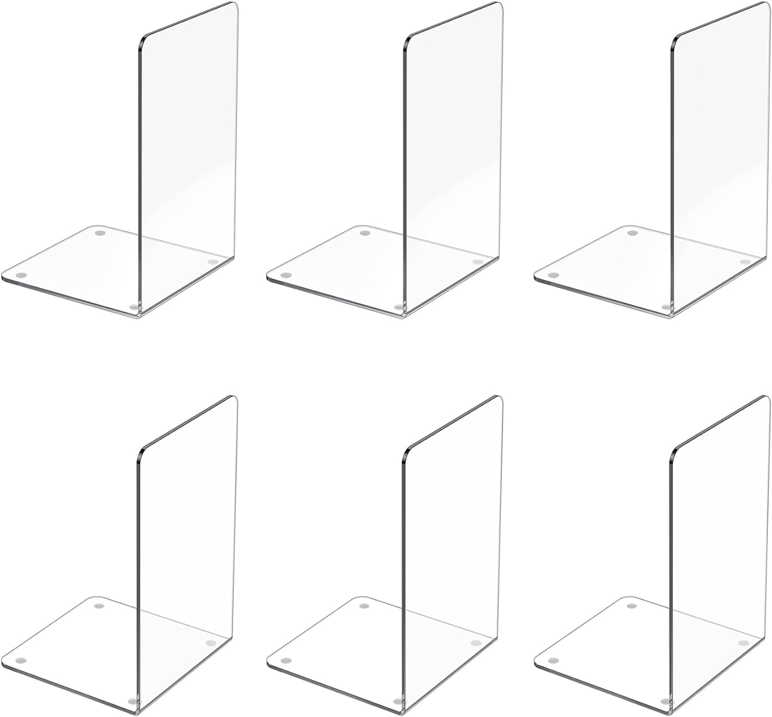 Acrylic Bookends for Heavy Duty Books,CD,File,Video Games 6 Pack