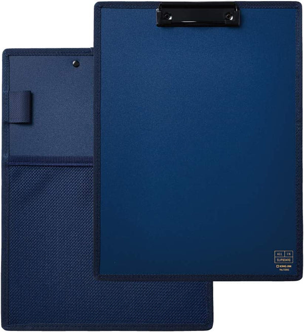 King Jim 5985 All IN Clipboard A4 Vertical with Mesh Pocket and Pen Holder Blue