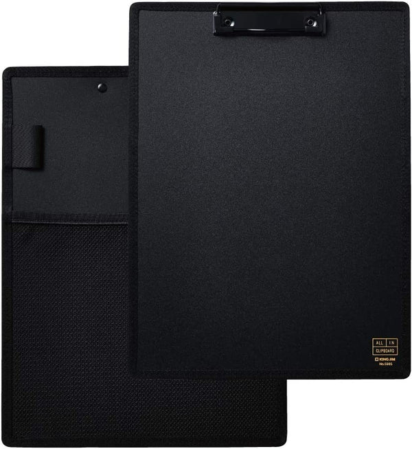 King Jim 5985 All IN Clipboard A4 Vertical with Mesh Pocket and Pen Holder Black
