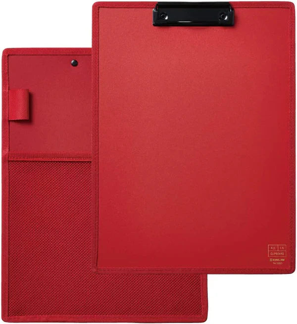 King Jim 5985 All IN Clipboard A4 Vertical with Mesh Pocket and Pen Holder Red