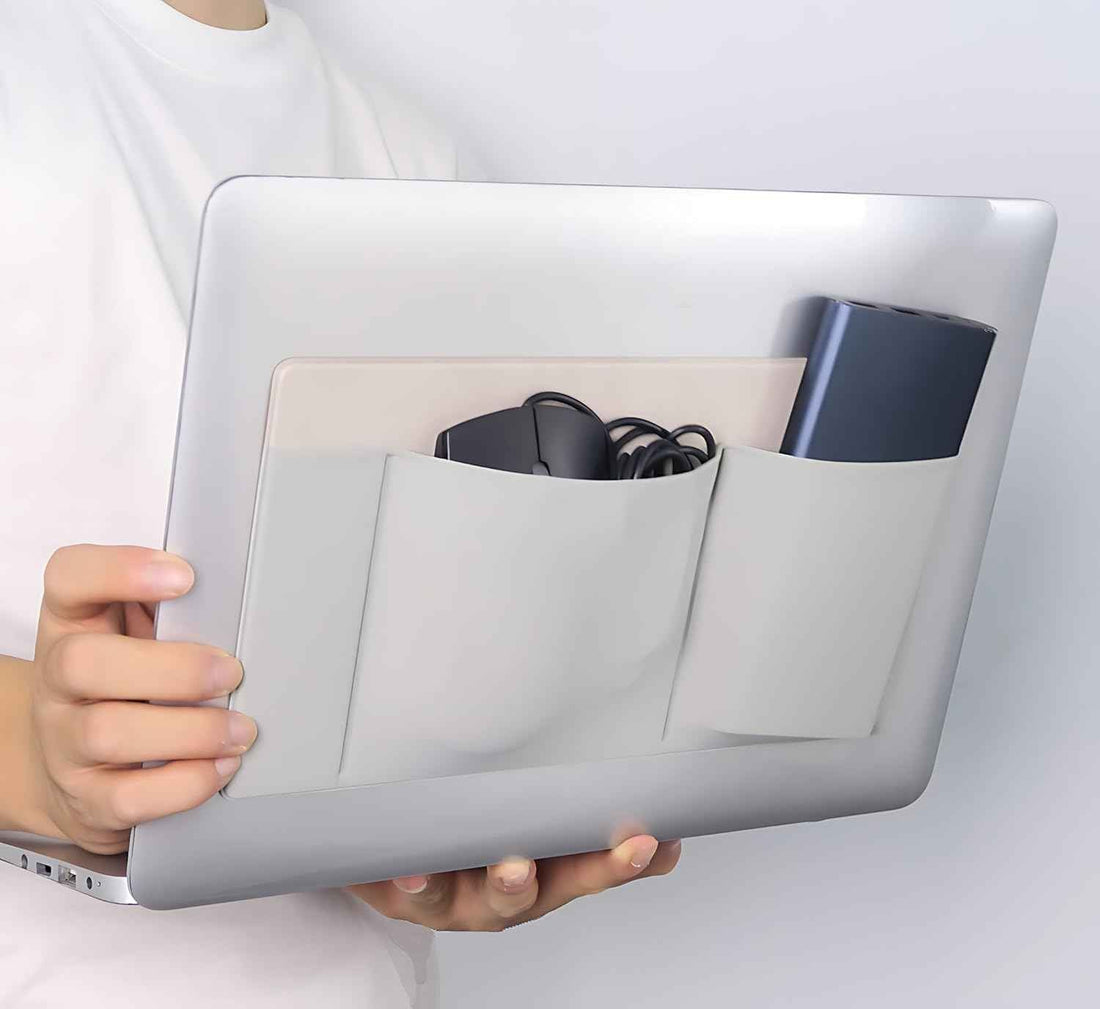 3-Pocket Organizer, Mouse Holder for Laptop Stick on Black