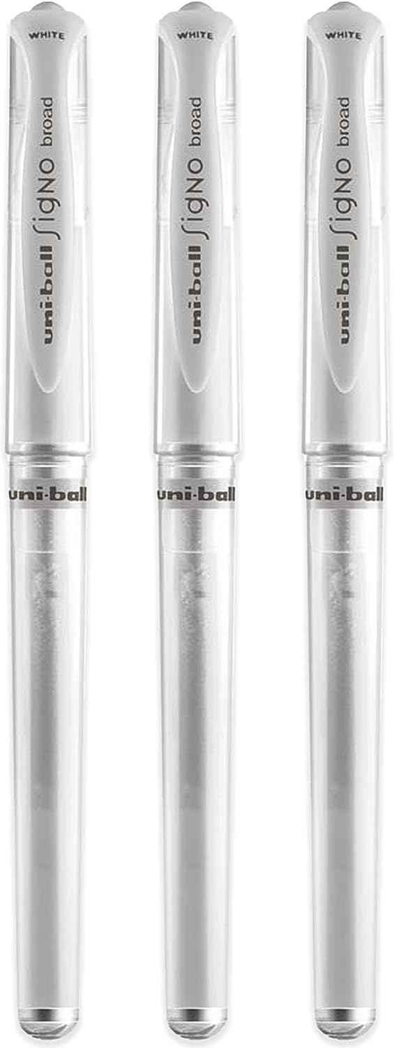 Uni-Ball UM 153 Signo Broad Point Gel Pen White 3 Pack