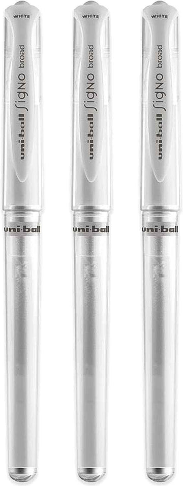 Uni-Ball UM 153 Signo Broad Point Gel Pen White 3 Pack