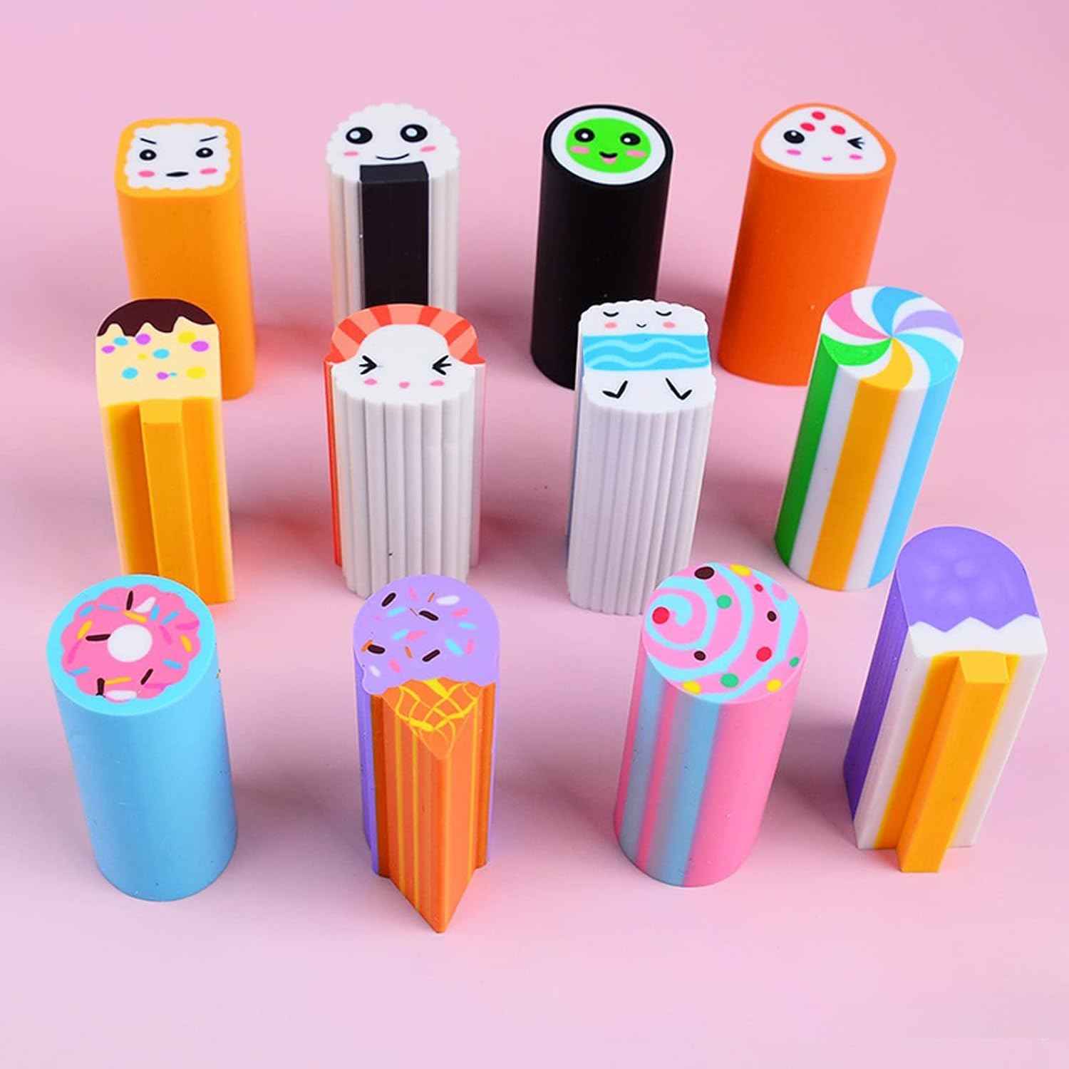 Food Sushi Desserts Long Pencil Erasers 12 Pack