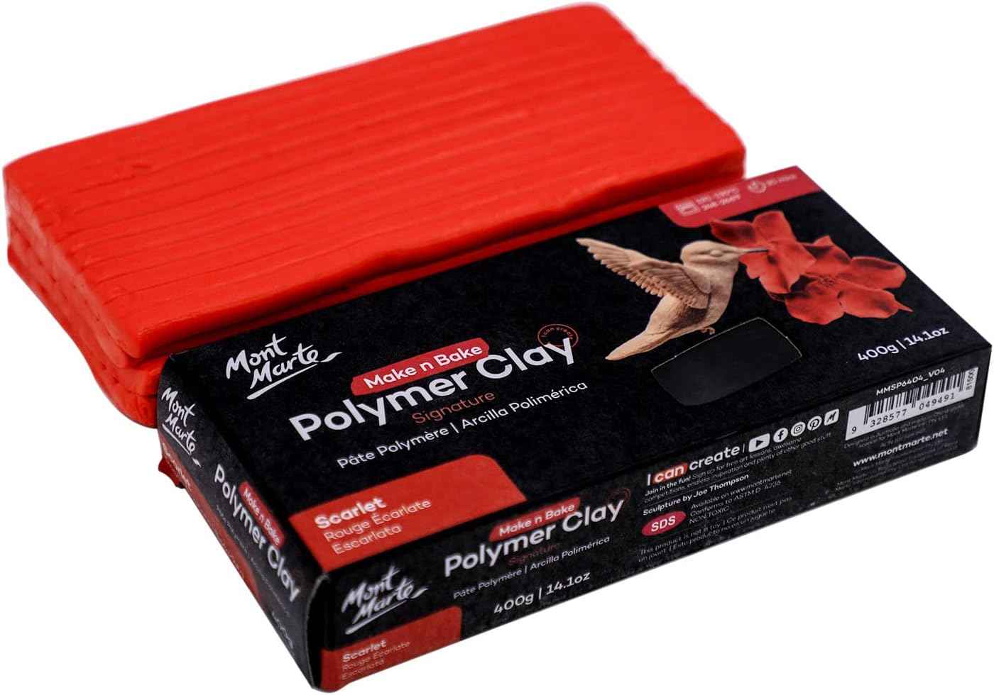 Mont Marte Make n Bake Polymer Clay Signature 400g Block Scarlet