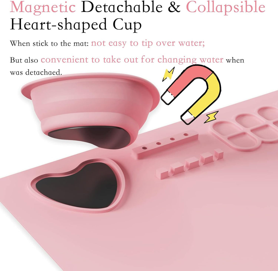 Silicone Painting Mat with Cup and Paint Holder Pink