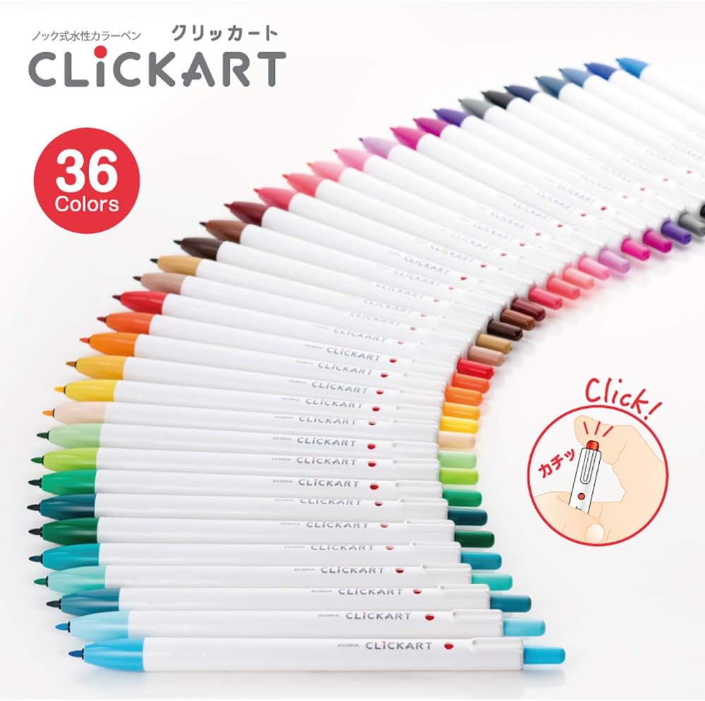 Zebra Clickart Retractable Felt Tip Marker Pen 36 Colors