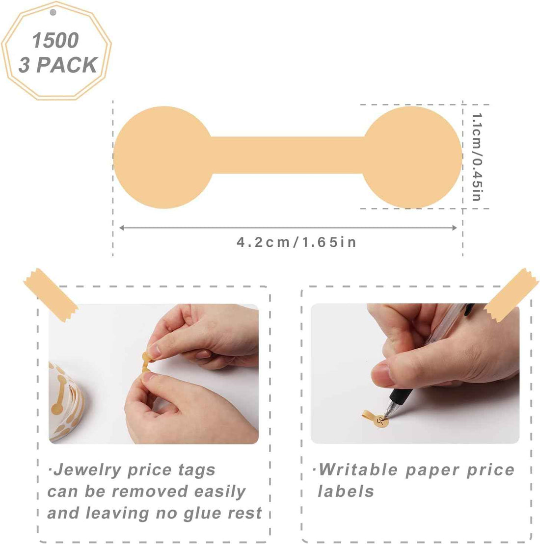 1500pcs Barbell Jewelry Price Tags Kraft Paper