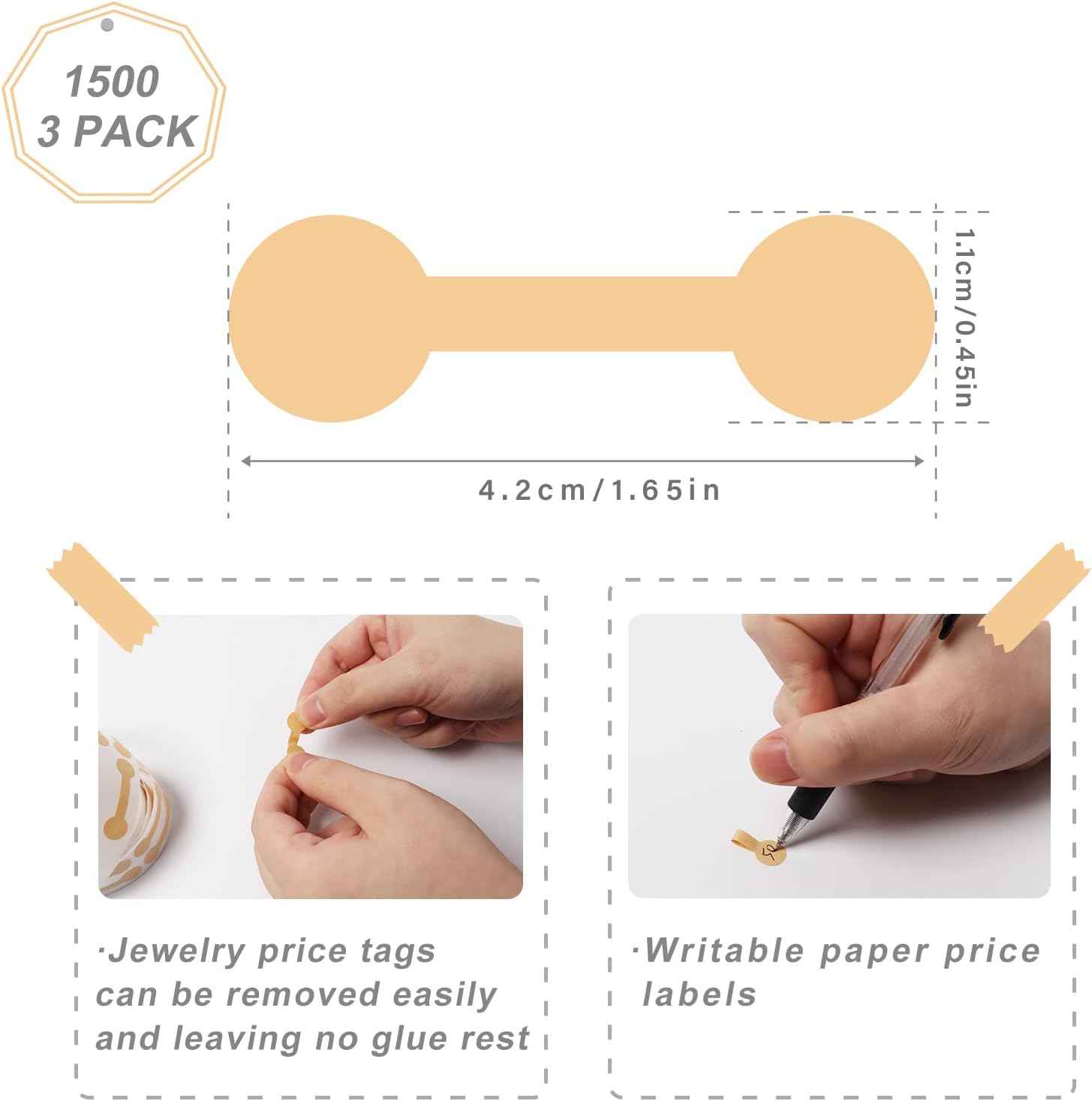 1500pcs Barbell Jewelry Price Tags Kraft Paper