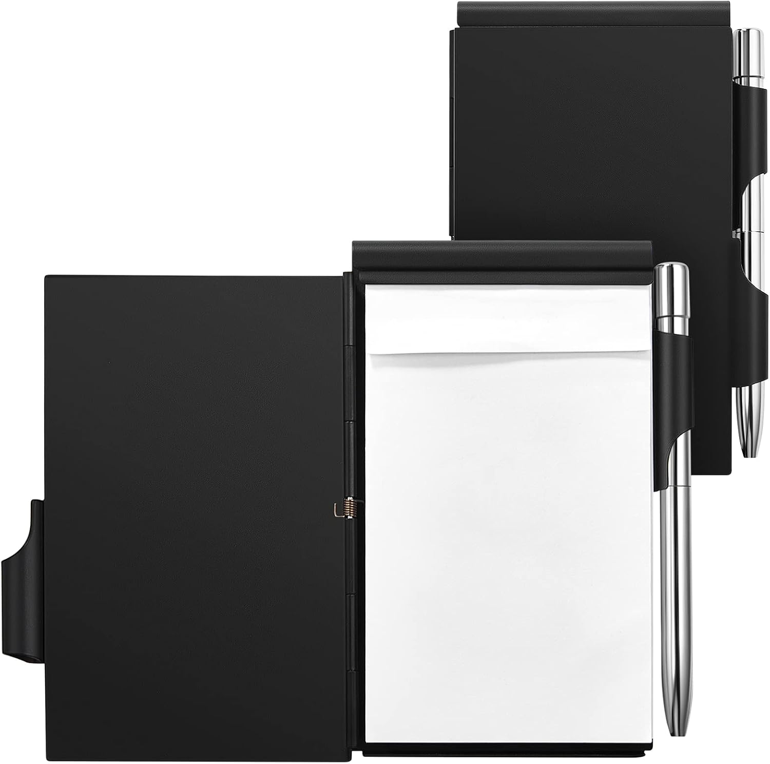 2 Pieces Metal Pocket Notebook with Pen and Refillable Paper 2 Black