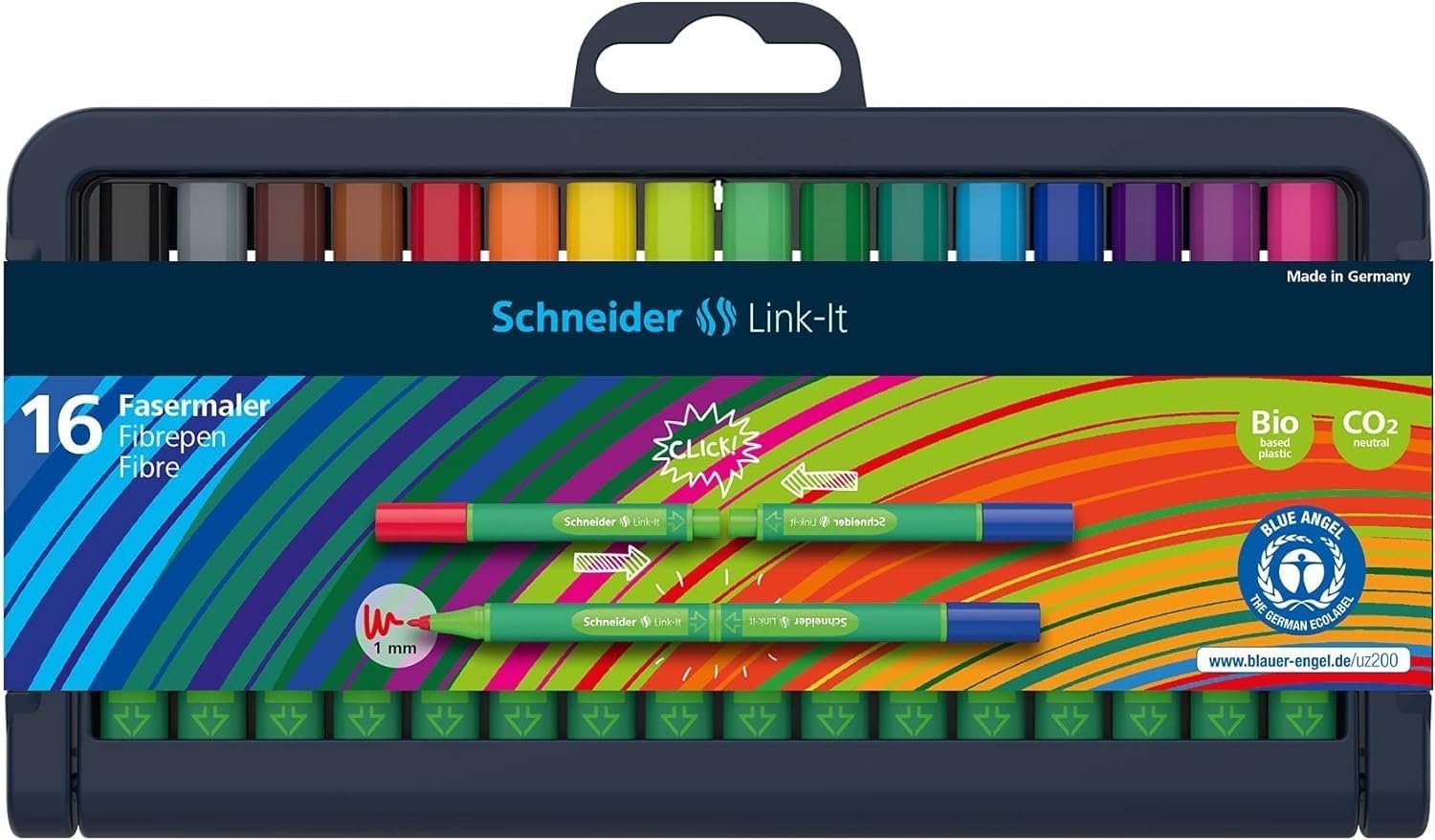 Schneider Link-It Fineliner with Stand-Up Case,1.0mm,16 Colors