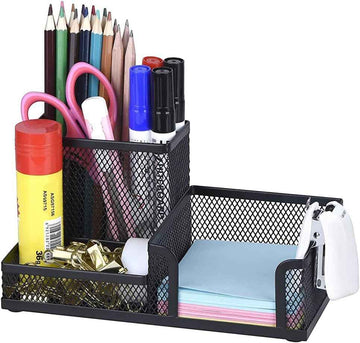 Comix Mesh Pen Pencil Holder with Post It Note Holders Desk Organizer 1 Pack