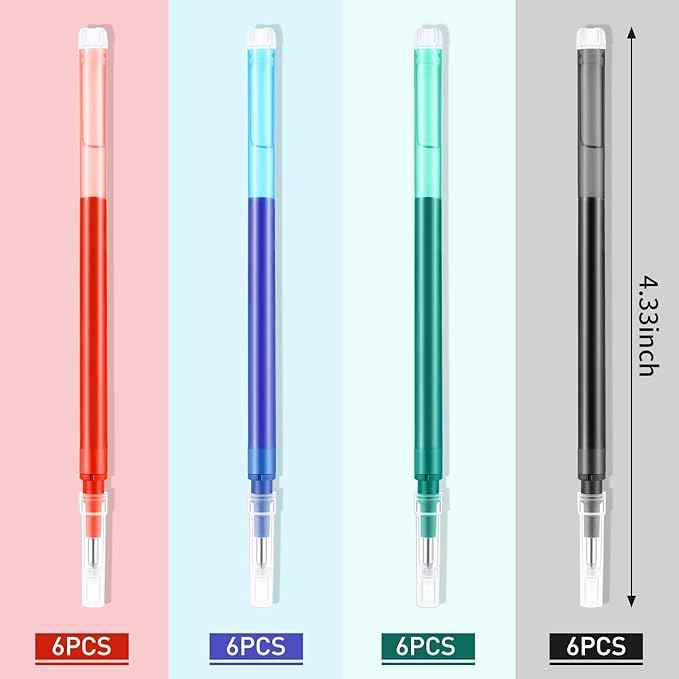 24pcs Erasable Gel Ink Pen Refills Point 0.7 mm (Black,Red,Green,Blue)
