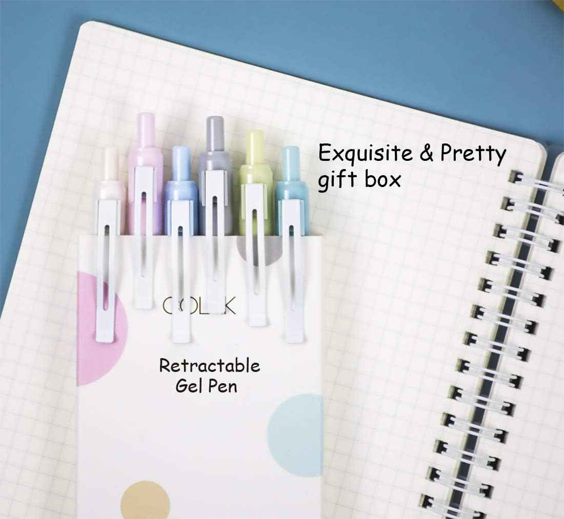 COLNK Retractable Gel Pens Black Ink,Fine Point 0.5mm 6-Count