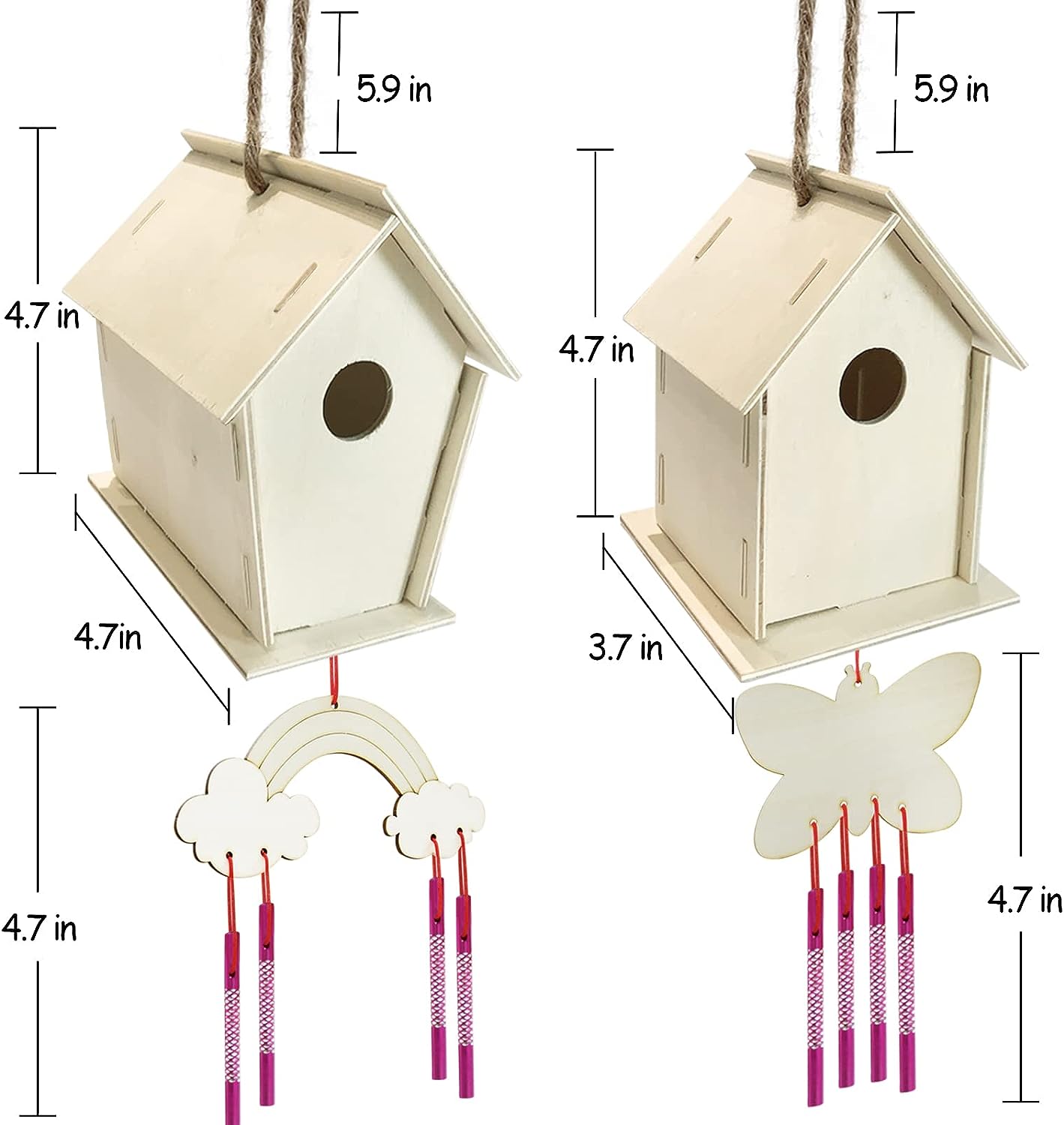 4 Pack DIY Bird House Wind Chime Kit Paint Wood Craft for Kids