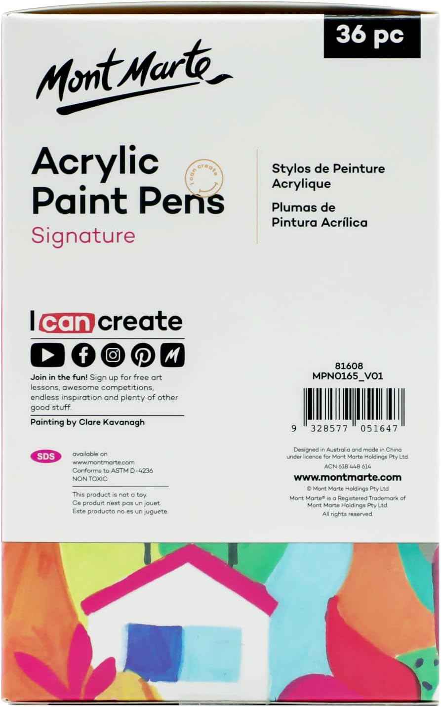 Mont Marte Signature Acrylic Paint Pens,36 Piece,Round Tip (3mm)