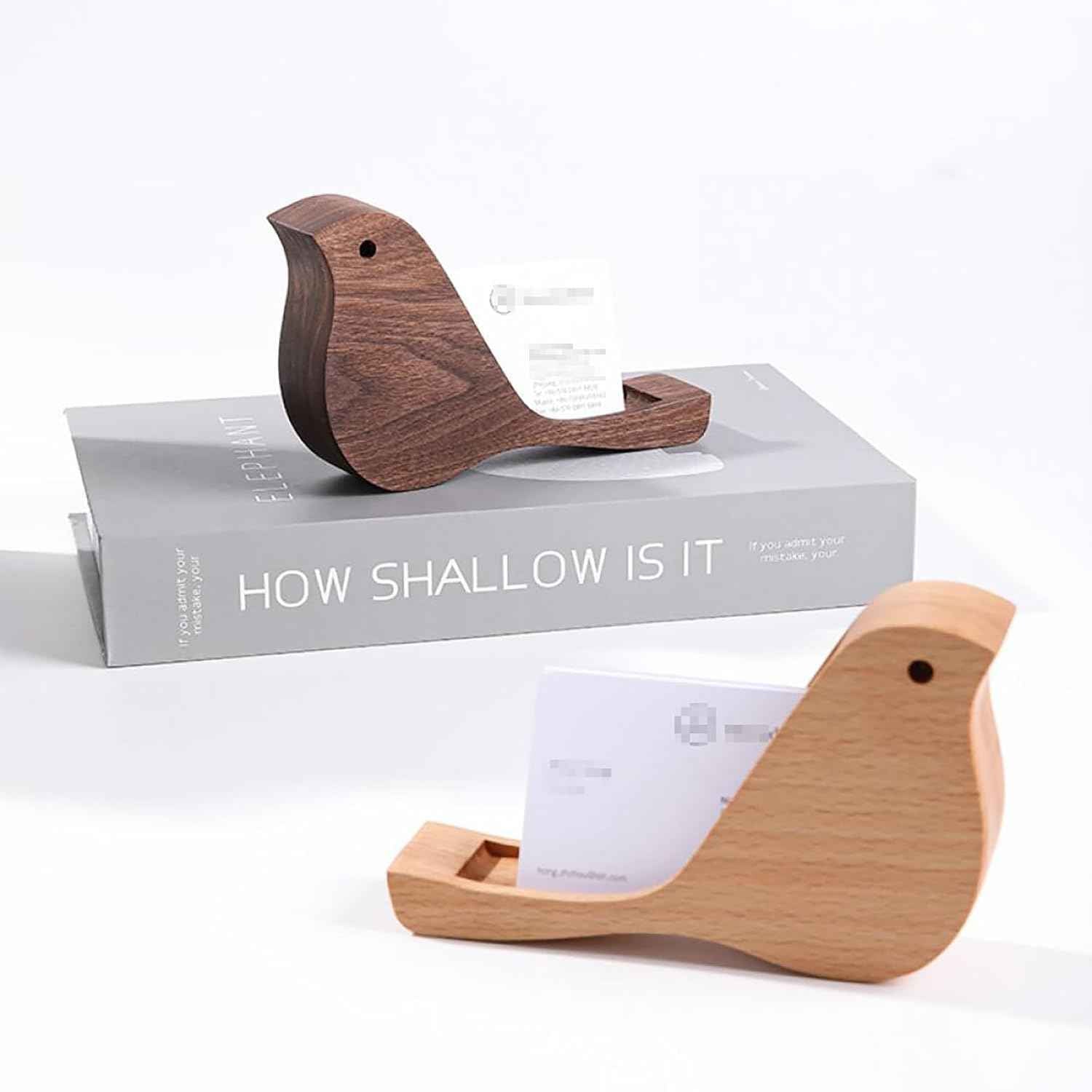 Wooden Business Card Holder for Desk Bird Shape