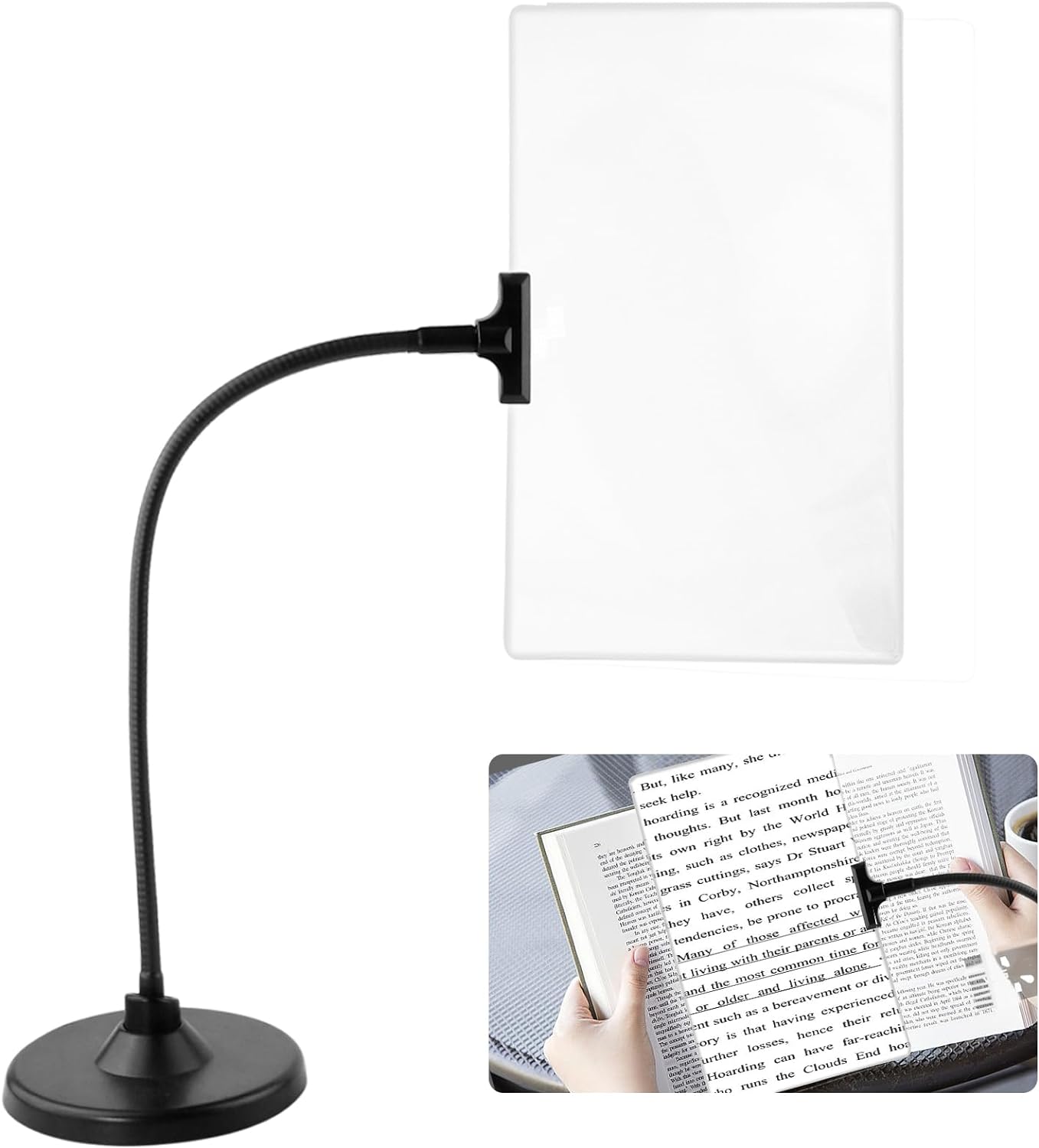 4X Magnifying Glass with Stand, 10"x6" Flexible Gooseneck Black