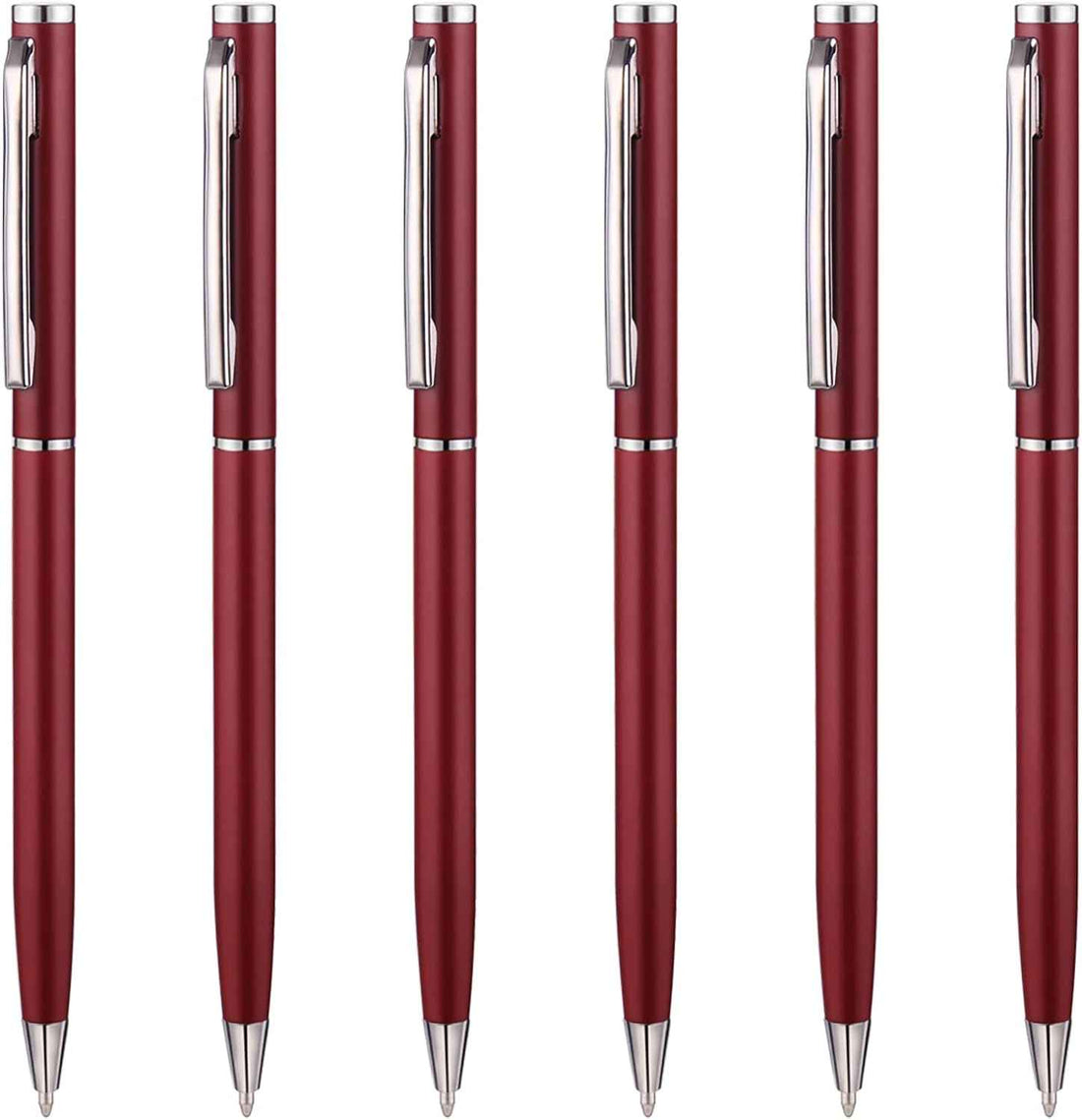 Slim Metallic Retractable Ballpoint Pens,Matte Burgundy,6 Pack-Black ink
