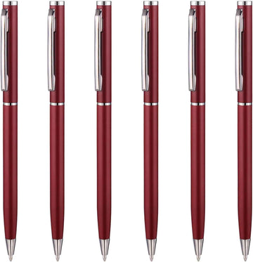 Slim Metallic Retractable Ballpoint Pens,Matte Burgundy,6 Pack-Black ink