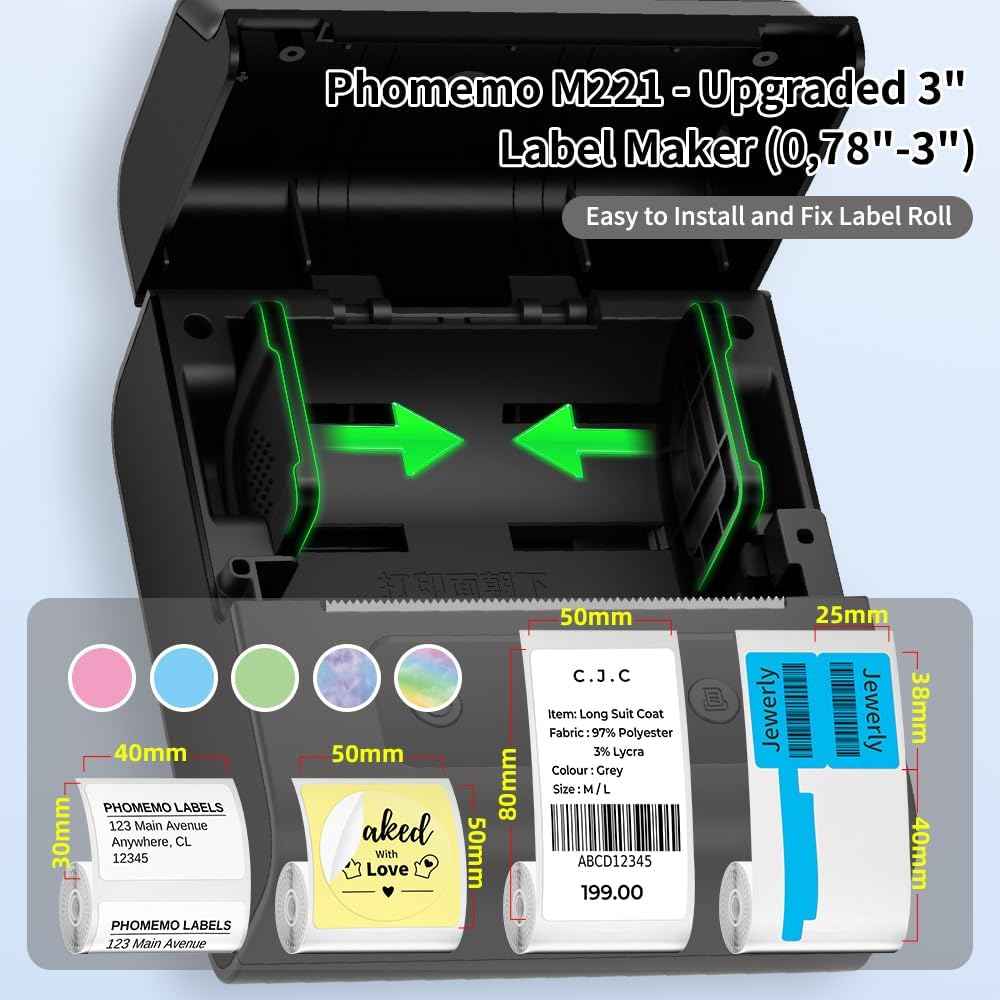 Phomemo M221 Label Makers- 3 Inch Barcode Label Thermal Printer