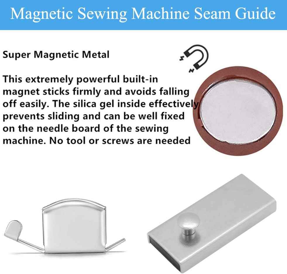 Magnetic sewing seam guide with circular magnet backing and flat metal base