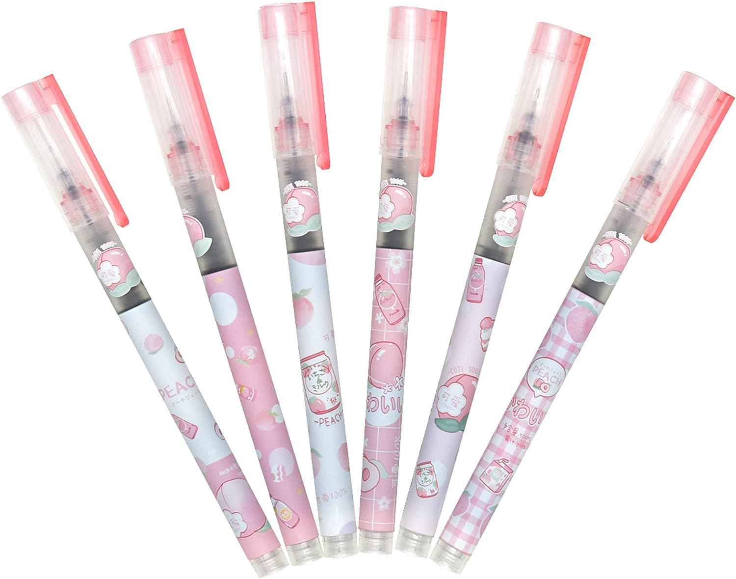 12PCS Peach Liquid Ink Juicy Fruit Quick Dry Rollerball Pens Black Ink