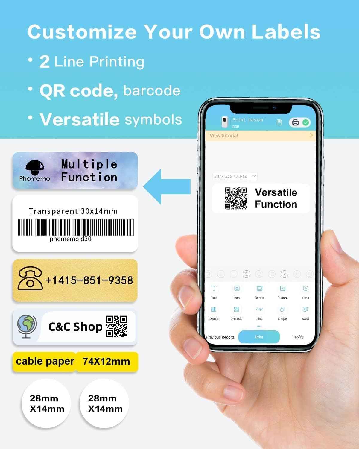 Phomemo D30 1/2 Inch Sticker Label Maker Machine Printer