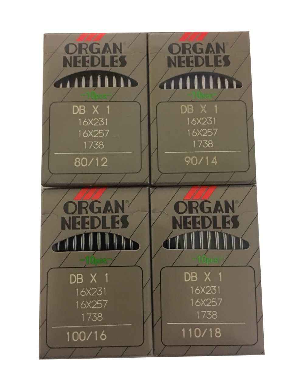 40PCS Organ DBx1 industrial machine needles, 16x257, sizes 80/12, 90/14, 100/16, 110/18