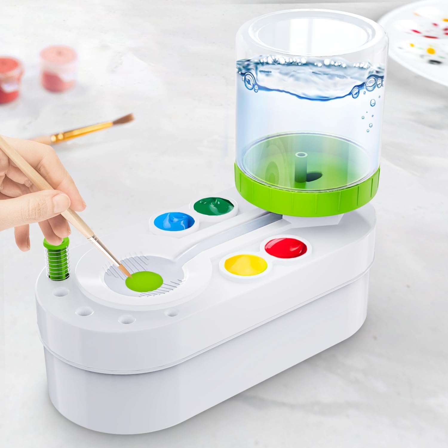 Brush Rinser Water Paint Cleaner Elliptic White-Green