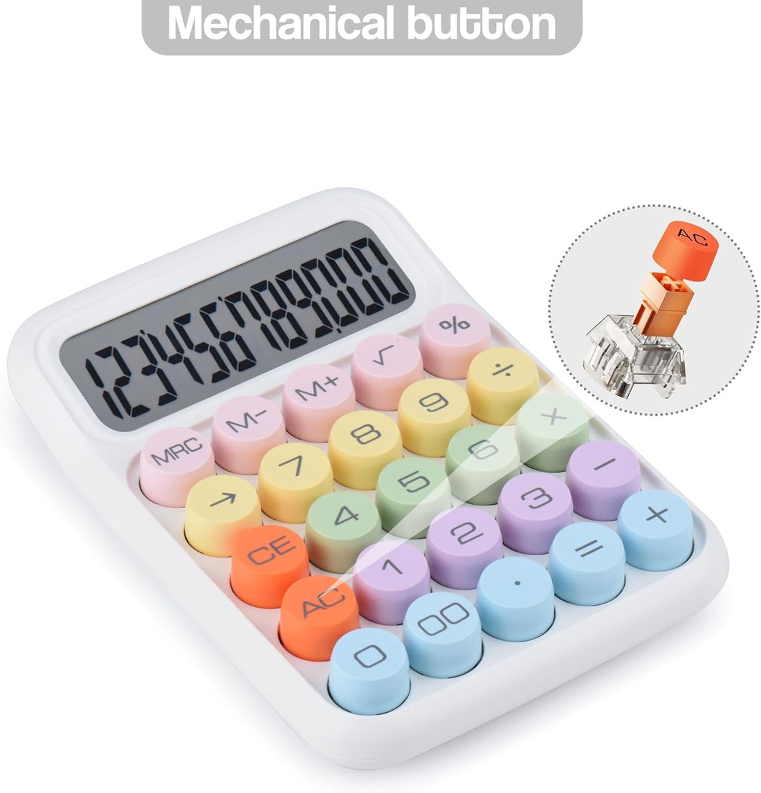 Colorful Candy Mechanical Pushbutton Calculator,12 Digit white