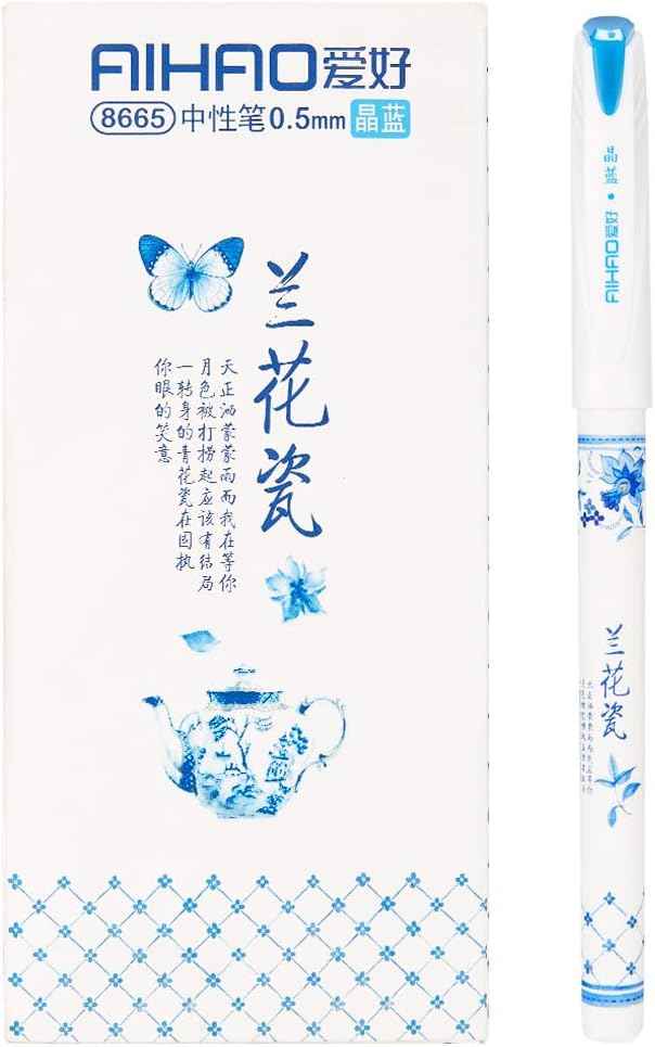 AIHAO Orchid Porcelain Pattern Gel Ink Pens 0.5mm Fine Point 12 pack Blue