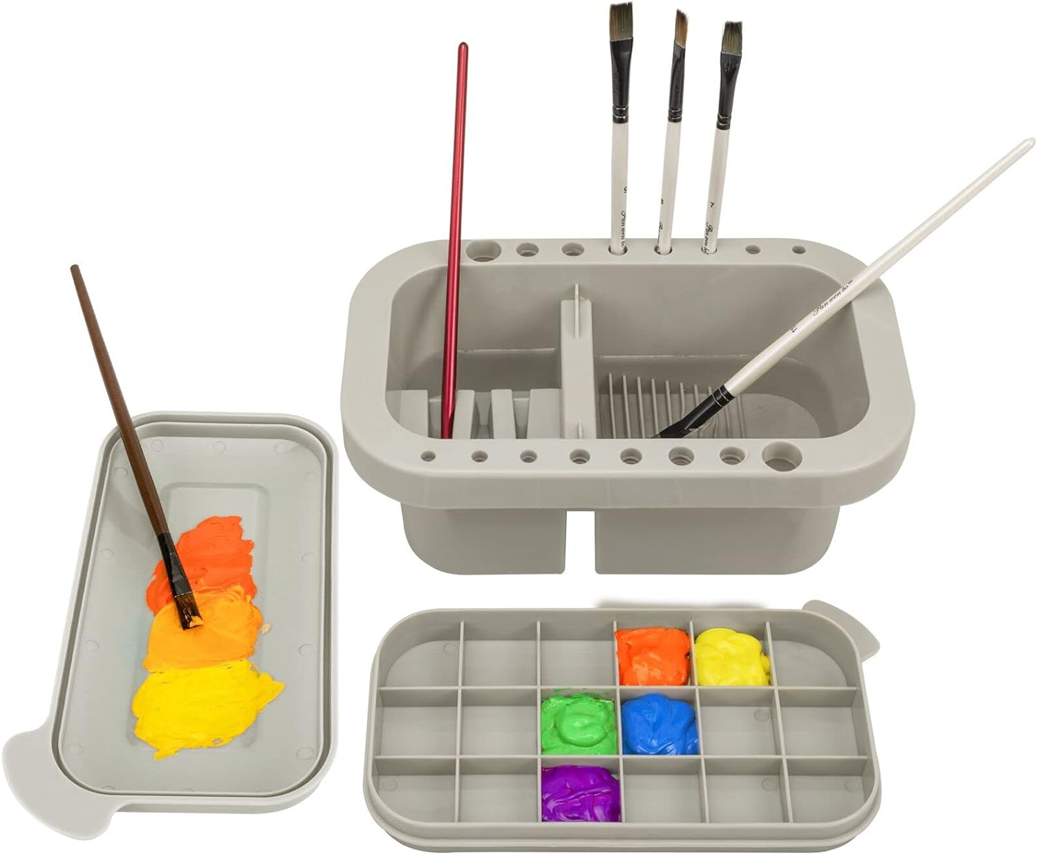 Paint Brush Cleaner Holder and Organizers with Palette Grey