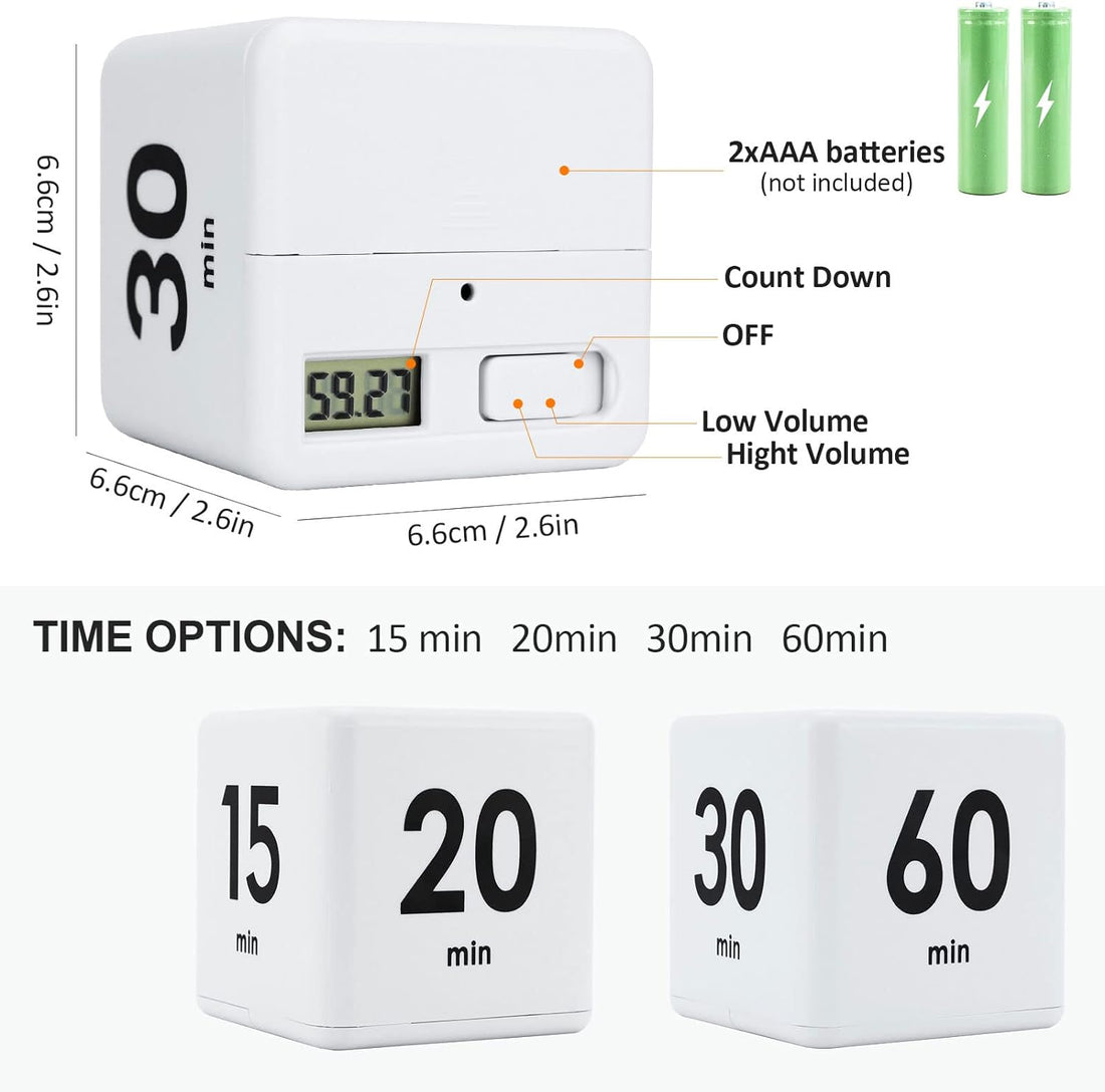 Cube Timer 15 20 30 60 Minutes Countdown White