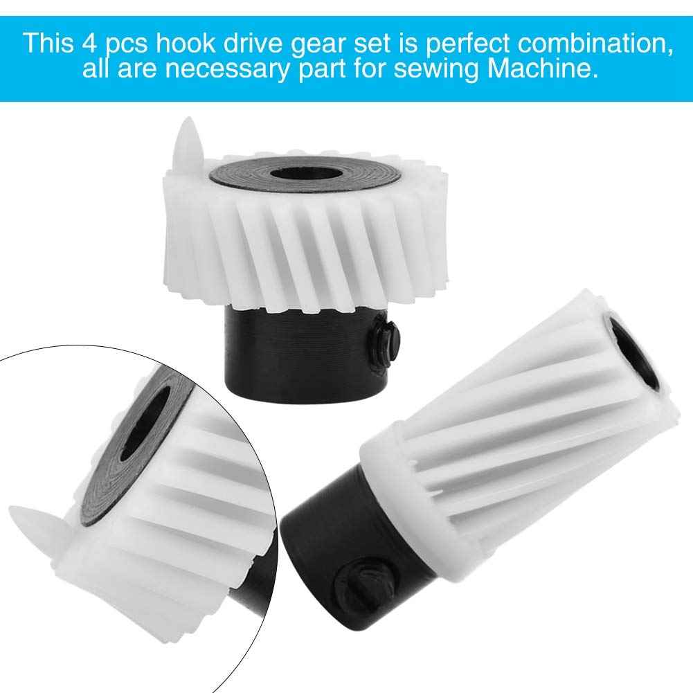 4-piece hook drive gear set: white toothed gear on black base with side angle views