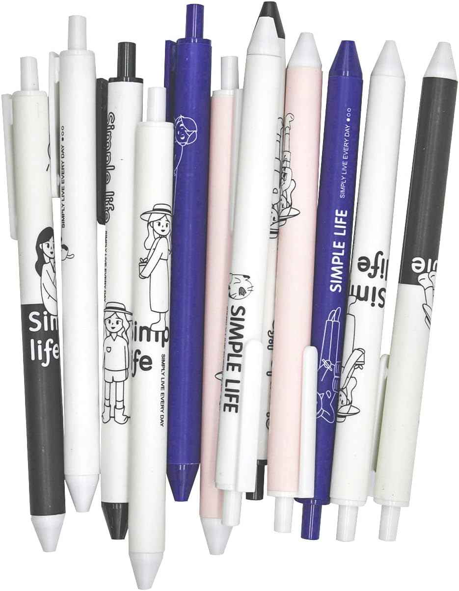 12PCS Retractable Abstract Characters Cute Girls Boys Print Gel Pens