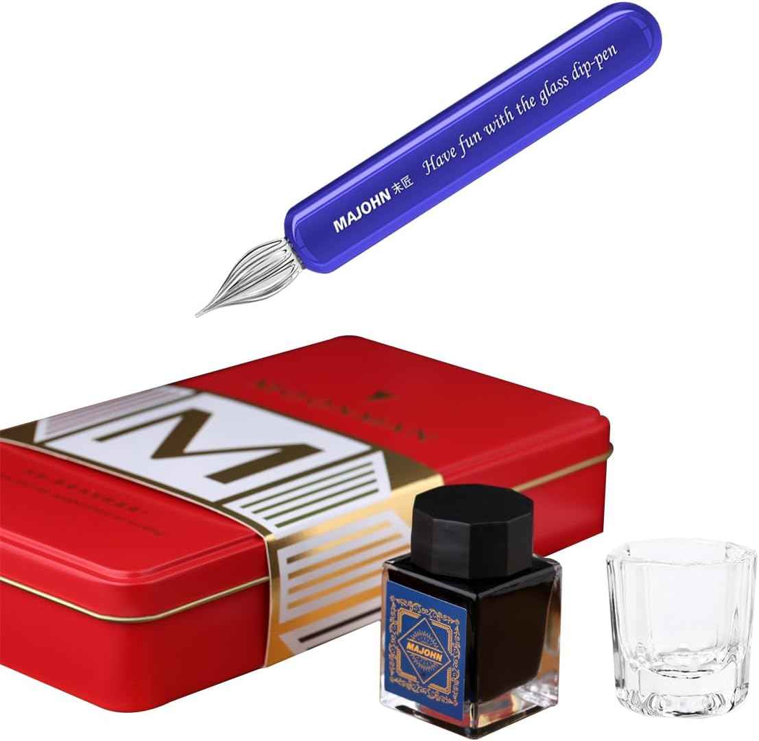 Majohn Crystal Glass Dip Pen Glass Pen Kit Blue