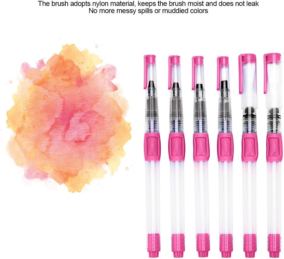 Watercolor Brush Pens 6 Pack for Water Soluble Colored Pencil Pink
