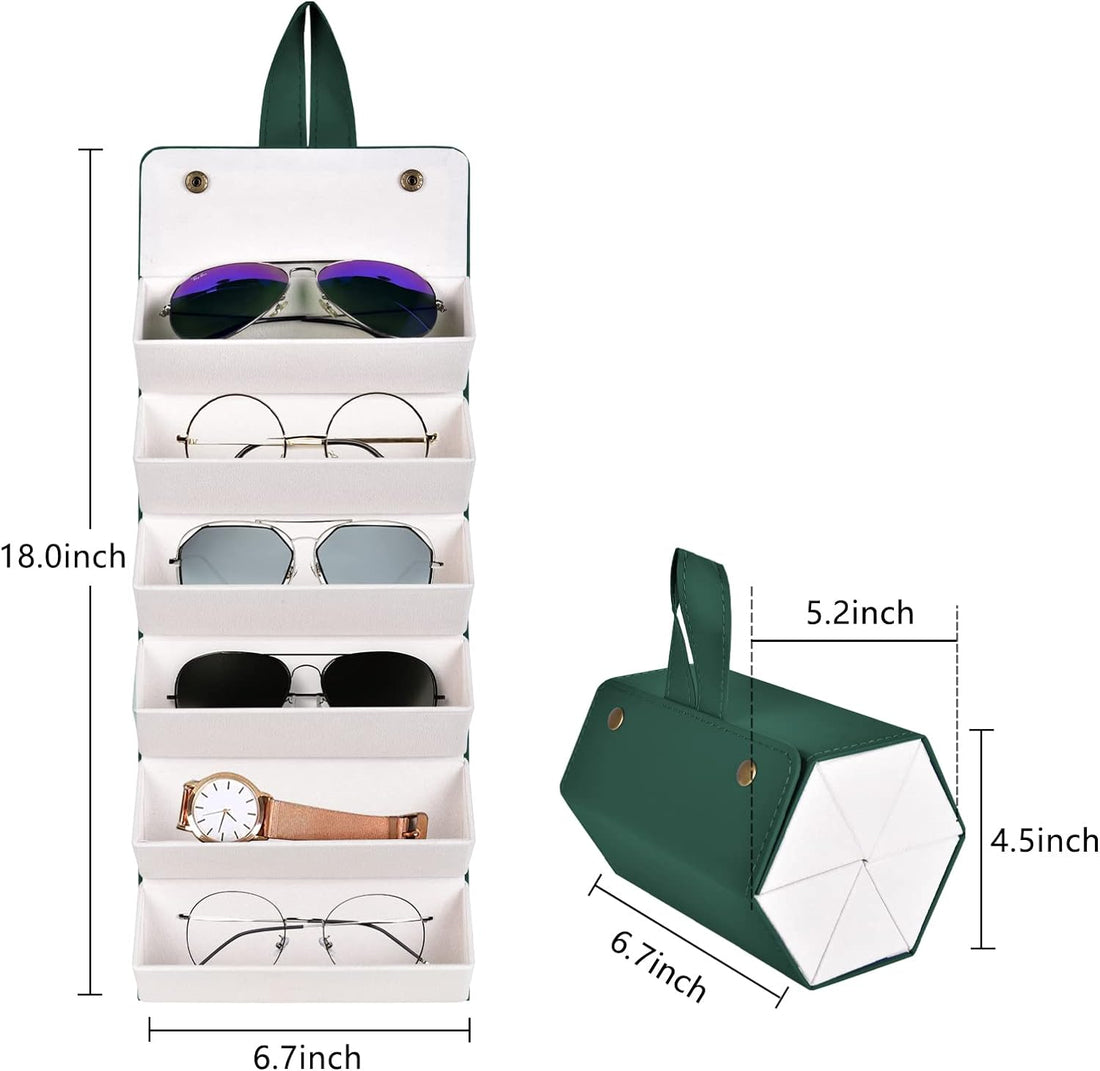 PU Leather Foldable Sunglasses Organizer Box Eyeglass Holder Dark Green