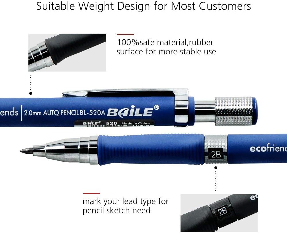 BAILE 2mm Mechanical Pencils with Color Lead Refills 10 Pack
