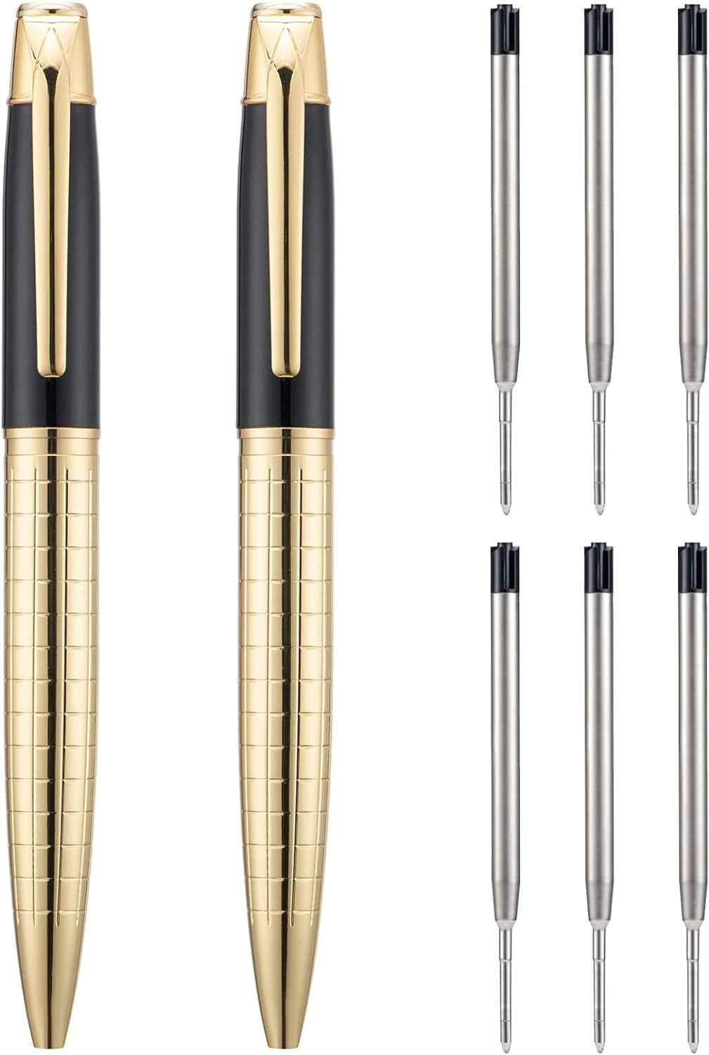 2pcs Twistable Metal Ballpoint Pens with 6 Extral Refills Set