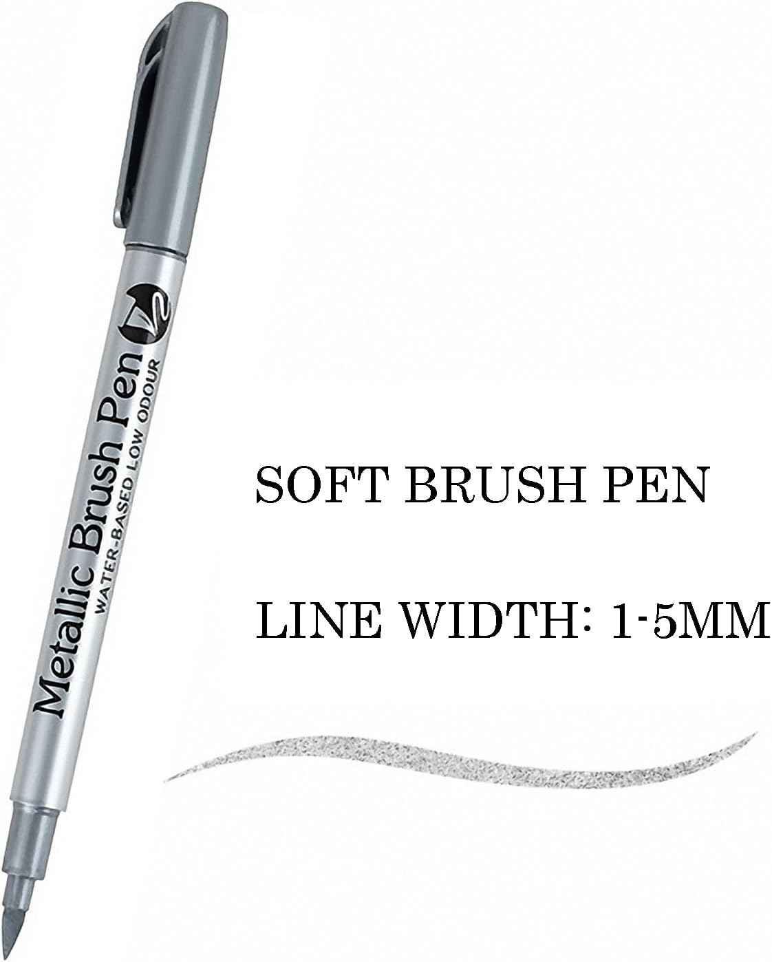 12pcs Metallic Brush Craftwork Marker Pens Silver