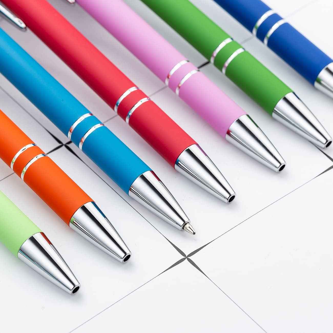 12 Pack Rainbow Rubberized Soft Touch Ballpoint Pen with Stylus Tip