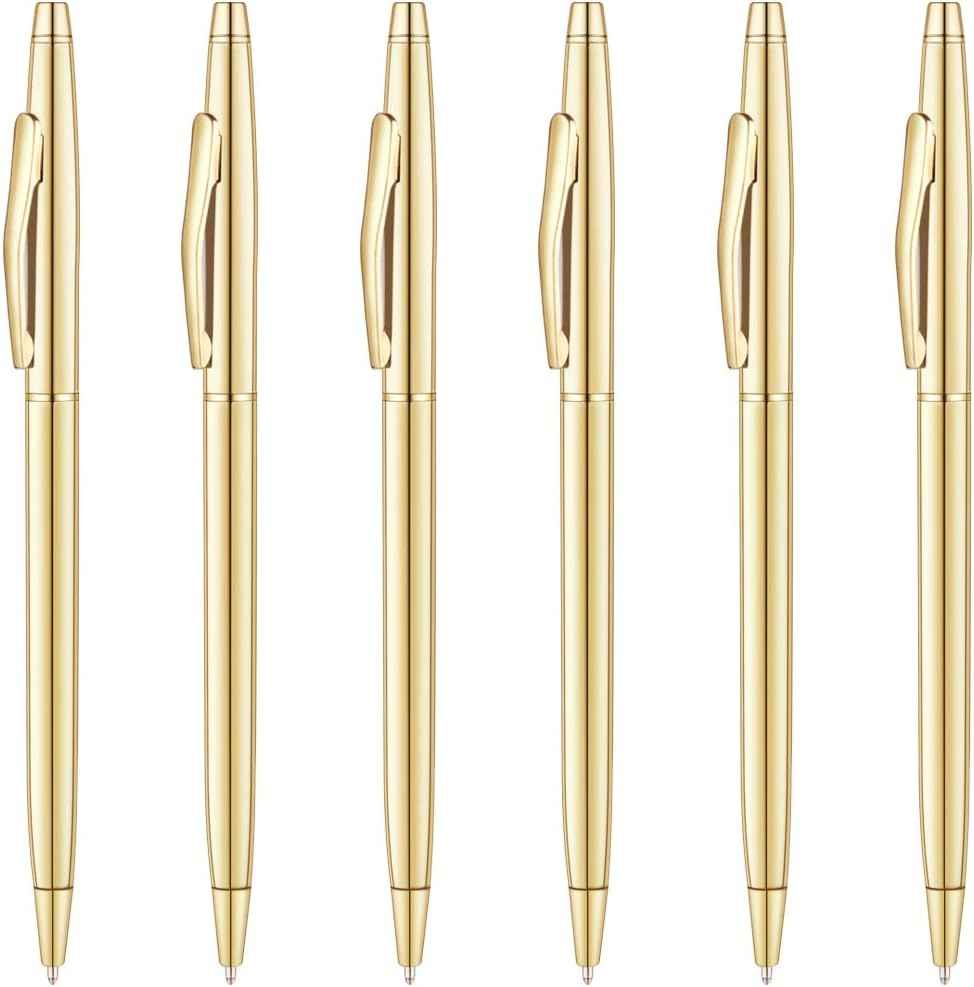 6 Pack Slim Gold Ballpoint Pens Black Ink 1mm
